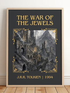 The War Of The Jewels Classic Book Art Print by J.R.R. Tolkien – framed print leaning on a wooden floor