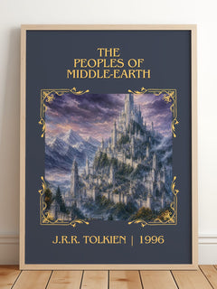 The Peoples Of Middle-Earth Classic Book Art Print by J.R.R. Tolkien – framed print leaning on a wooden floor