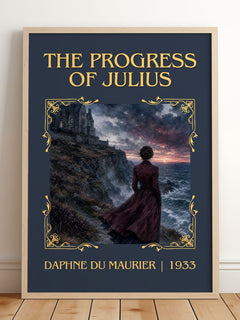 The Progress of Julius Classic Book Art Print by Daphne du Maurier – framed print leaning on a wooden floor