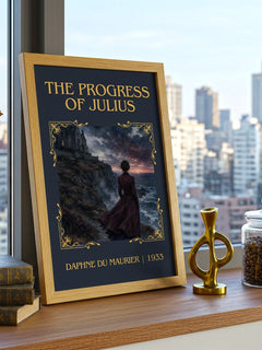 The Progress of Julius Classic Book Art Print by Daphne du Maurier – framed print on a city-view windowsill