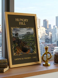 Hungry Hill Classic Book Art Print by Daphne du Maurier – framed print on a city-view windowsill