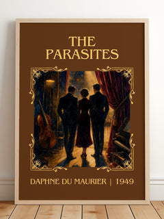 The Parasites Classic Book Art Print by Daphne du Maurier – framed print leaning on a wooden floor