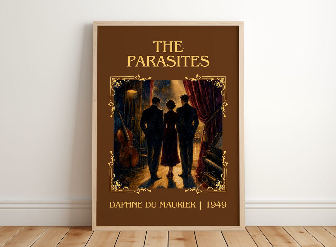 The Parasites Classic Book Art Print by Daphne du Maurier – framed print leaning on a wooden floor