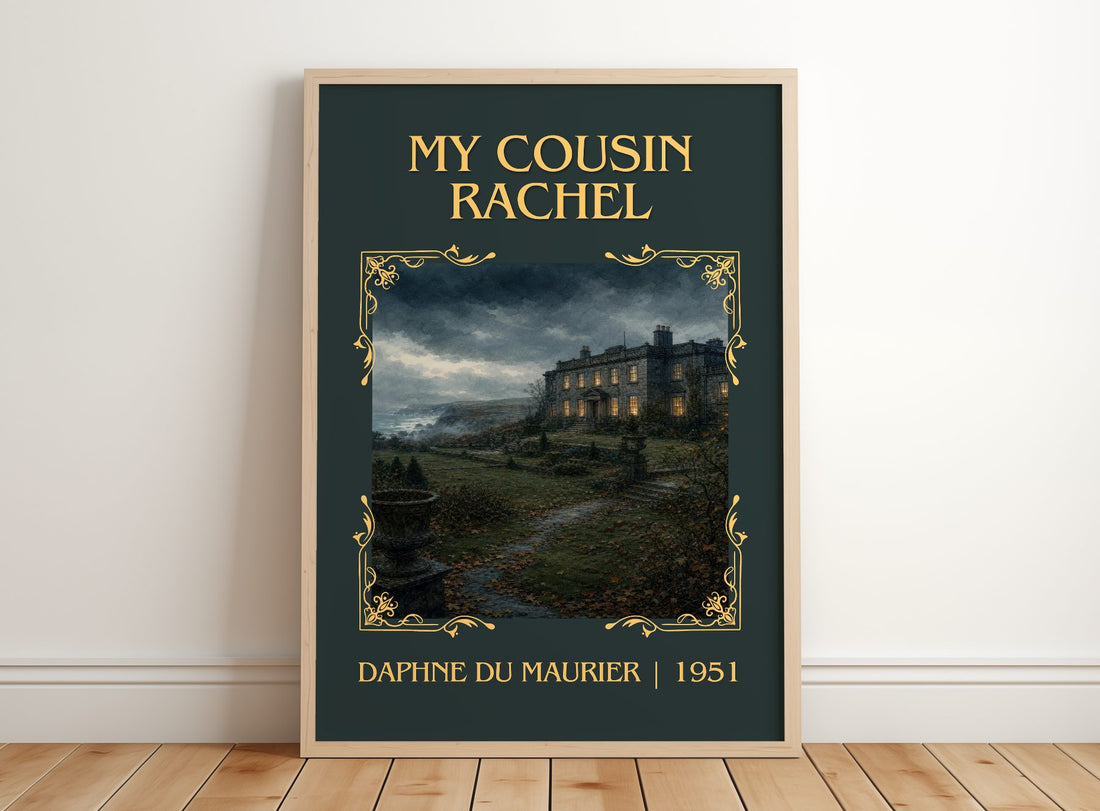 My Cousin Rachel Classic Book Art Print by Daphne du Maurier – framed print leaning on a wooden floor