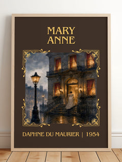 Mary Anne Classic Book Art Print by Daphne du Maurier – framed print leaning on a wooden floor