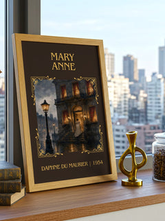 Mary Anne Classic Book Art Print by Daphne du Maurier – framed print on a city-view windowsill