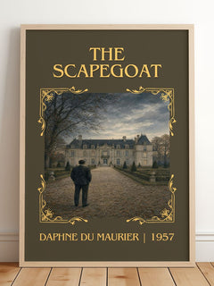 The Scapegoat Classic Book Art Print by Daphne du Maurier – framed print leaning on a wooden floor