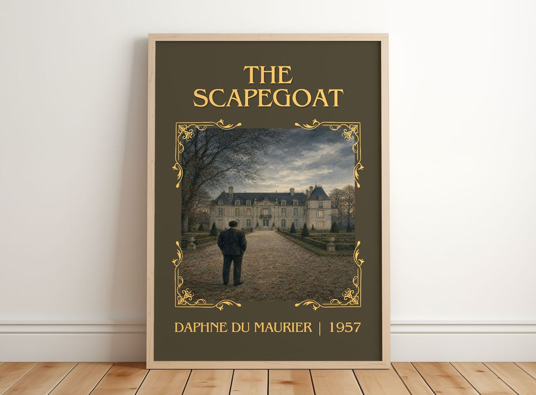 The Scapegoat Classic Book Art Print by Daphne du Maurier – framed print leaning on a wooden floor