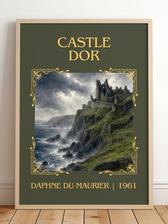 Castle Dor Classic Book Art Print by Daphne du Maurier – framed print leaning on a wooden floor