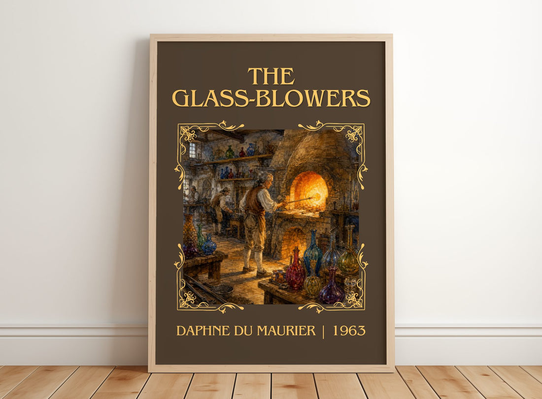The Glass-Blowers Classic Book Art Print by Daphne du Maurier – framed print leaning on a wooden floor