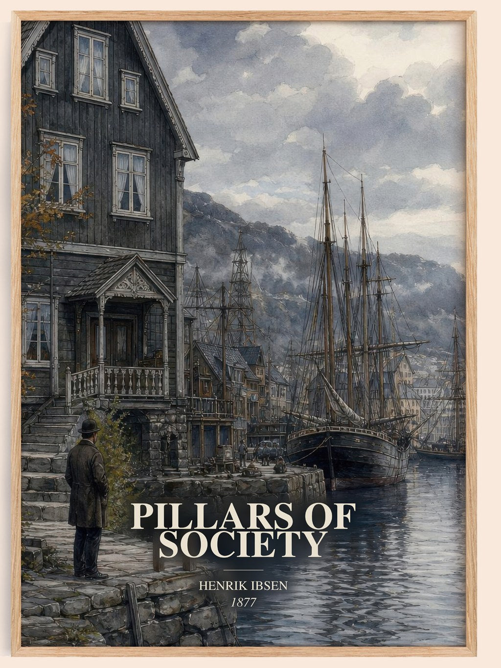 Pillars Of Society watercolour book poster by Henrik Ibsen – framed literary art print