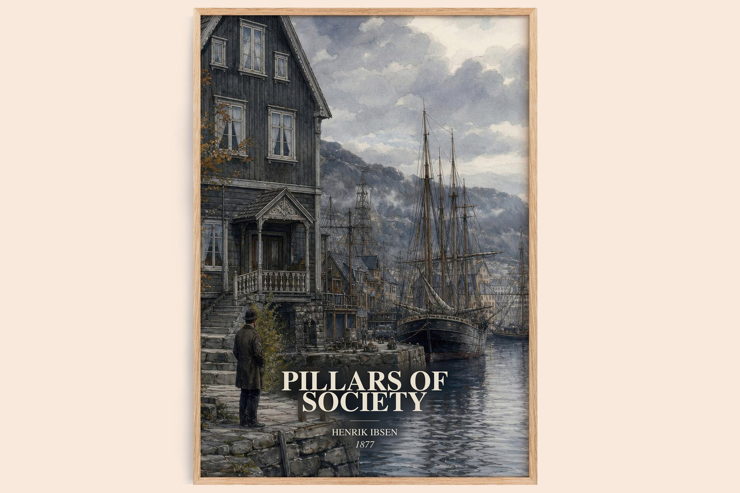 Pillars Of Society watercolour book poster by Henrik Ibsen – framed literary art print