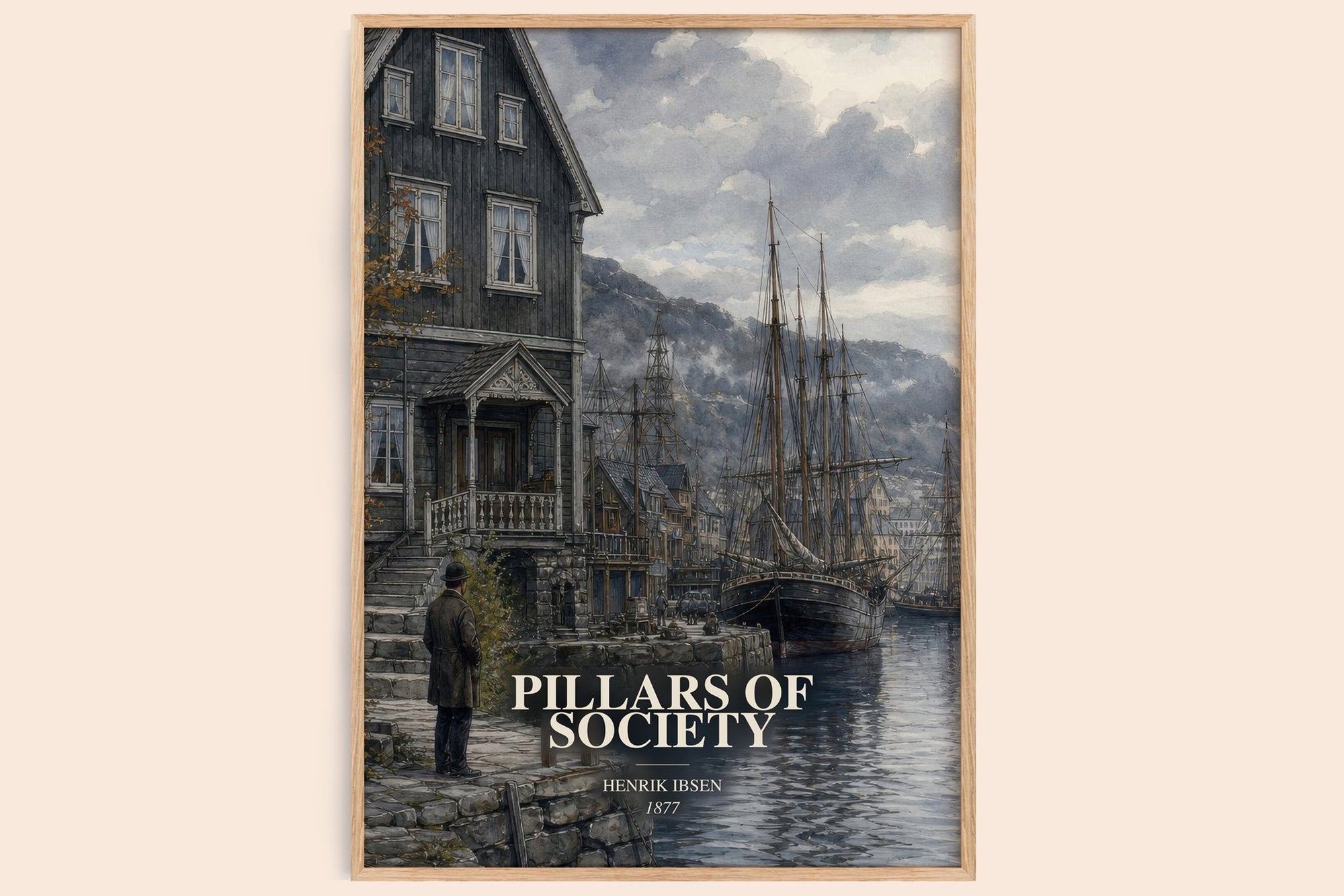 Pillars Of Society watercolour book poster by Henrik Ibsen – framed literary art print