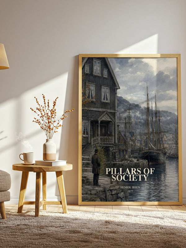 Pillars Of Society watercolour print in frame leaning in hallway – classic literature wall art