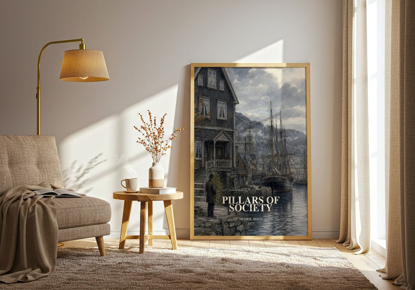 Pillars Of Society watercolour print in frame leaning in hallway – classic literature wall art