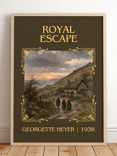 Royal Escape Classic Book Art Print by Georgette Heyer – framed print leaning on a wooden floor