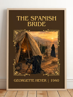 The Spanish Bride Classic Book Art Print by Georgette Heyer – framed print leaning on a wooden floor