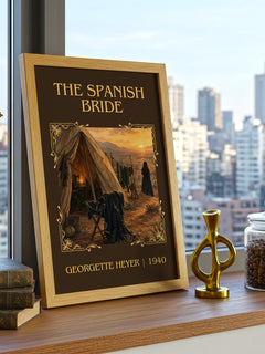 The Spanish Bride Classic Book Art Print by Georgette Heyer – framed print on a city-view windowsill