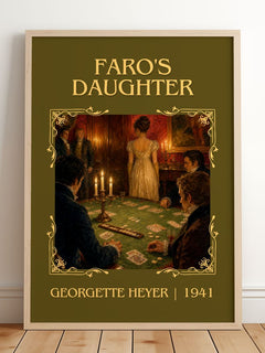 Faro's Daughter Classic Book Art Print by Georgette Heyer – framed print leaning on a wooden floor