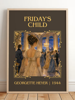 Friday's Child Classic Book Art Print by Georgette Heyer – framed print leaning on a wooden floor
