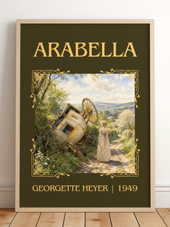 Arabella Classic Book Art Print by Georgette Heyer – framed print leaning on a wooden floor