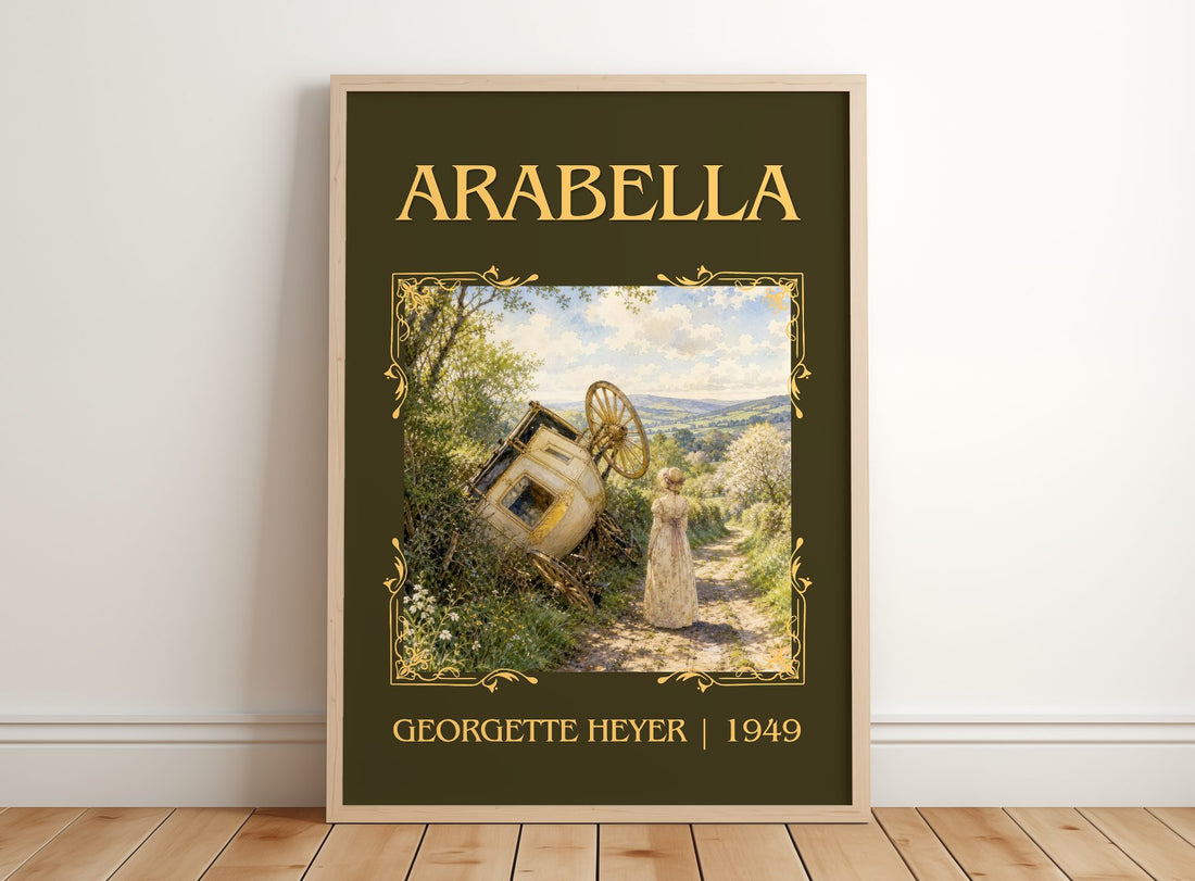 Arabella Classic Book Art Print by Georgette Heyer – framed print leaning on a wooden floor