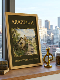 Arabella Classic Book Art Print by Georgette Heyer – framed print on a city-view windowsill