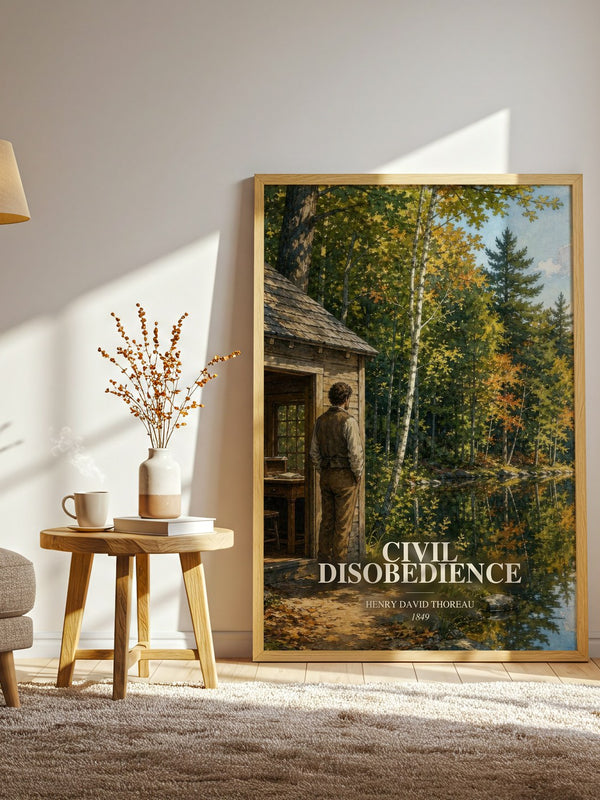 Civil Disobedience watercolour print in frame leaning in hallway – non fiction wall art