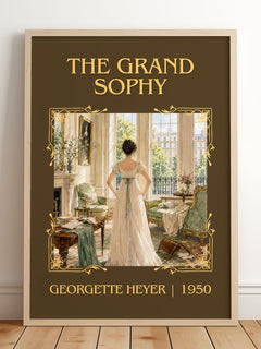 The Grand Sophy Classic Book Art Print by Georgette Heyer – framed print leaning on a wooden floor