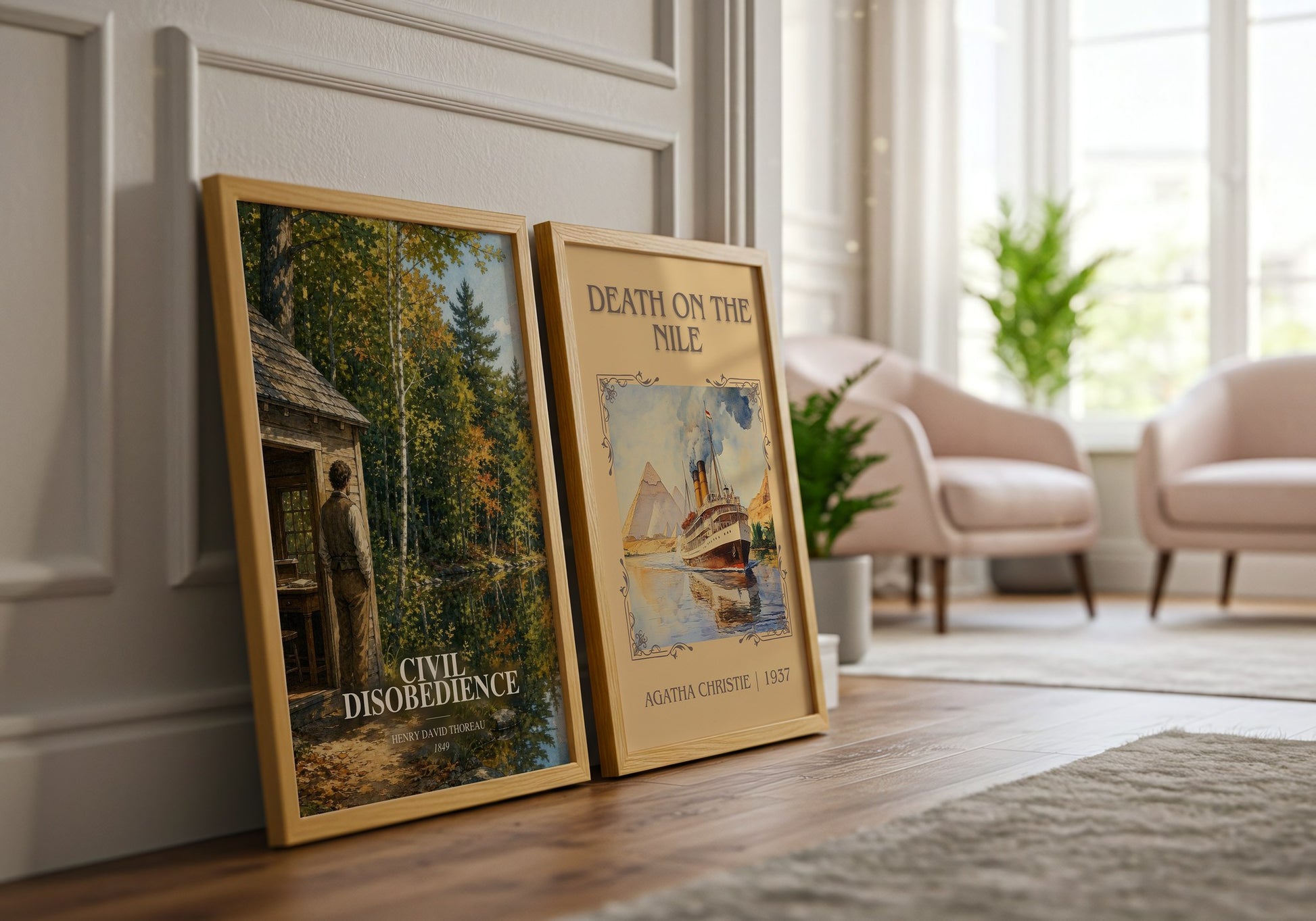 Civil Disobedience watercolour print framed by window – literary home decor