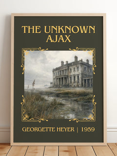 The Unknown Ajax Classic Book Art Print by Georgette Heyer – framed print leaning on a wooden floor