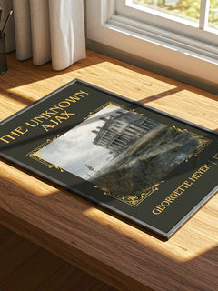The Unknown Ajax Classic Book Art Print by Georgette Heyer – print on a sunlit desk