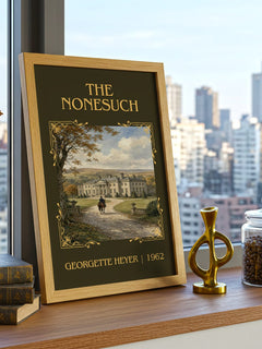 The Nonesuch Classic Book Art Print by Georgette Heyer – framed print on a city-view windowsill