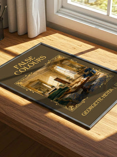 False Colours Classic Book Art Print by Georgette Heyer – print on a sunlit desk