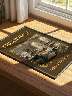 Frederica Classic Book Art Print by Georgette Heyer – print on a sunlit desk