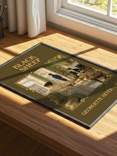 Black Sheep Classic Book Art Print by Georgette Heyer – print on a sunlit desk