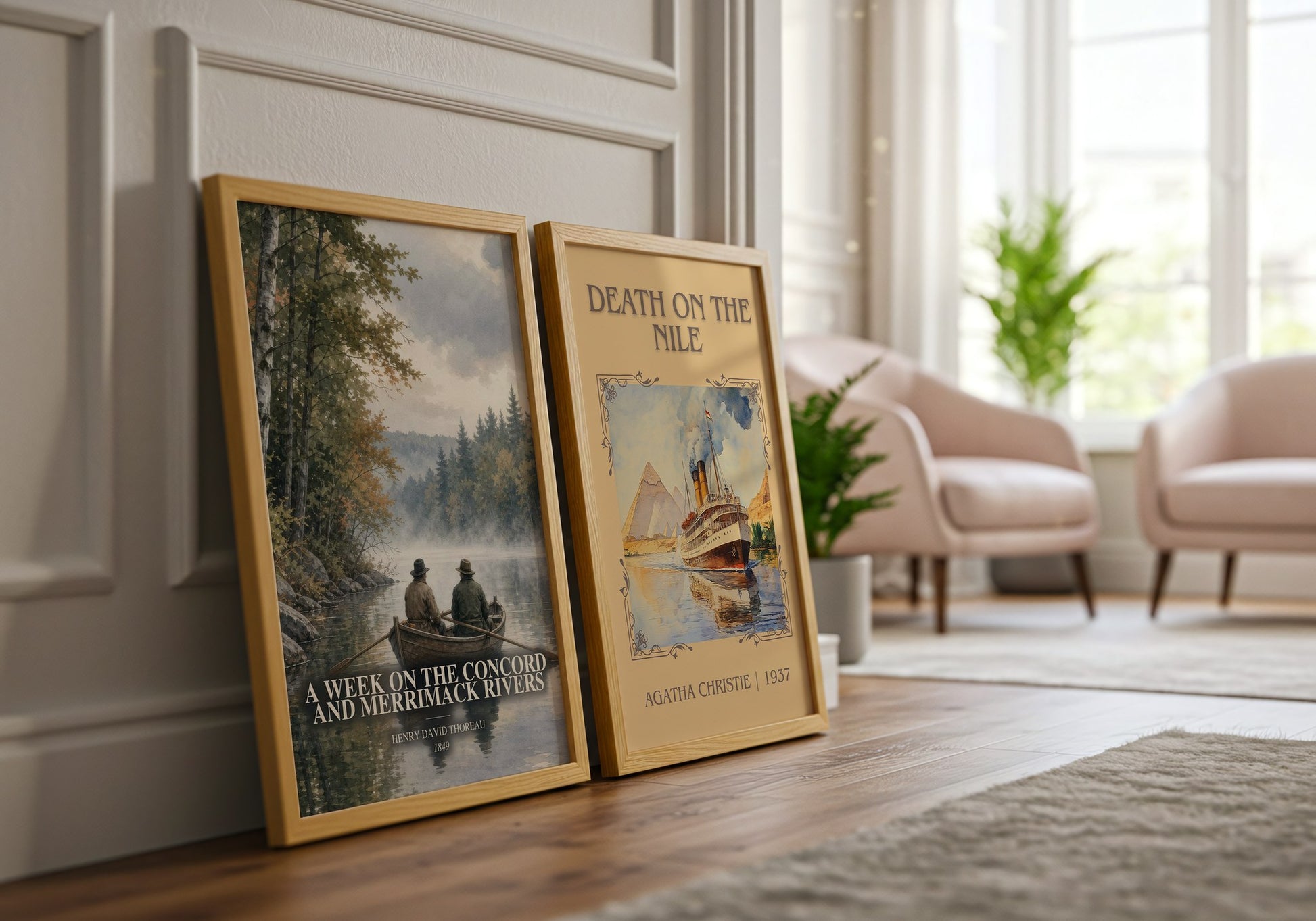 A Week On The Concord And Merrimack Rivers watercolour print framed by window – literary home decor