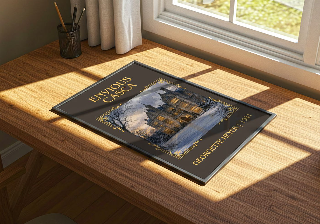 Envious Casca Classic Book Art Print by Georgette Heyer – print on a sunlit desk
