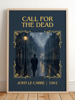Call for the Dead Classic Book Art Print by John le Carré – framed print leaning on a wooden floor