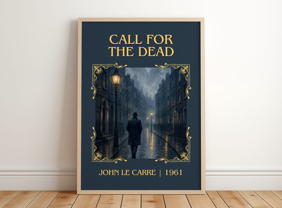 Call for the Dead Classic Book Art Print by John le Carré – framed print leaning on a wooden floor