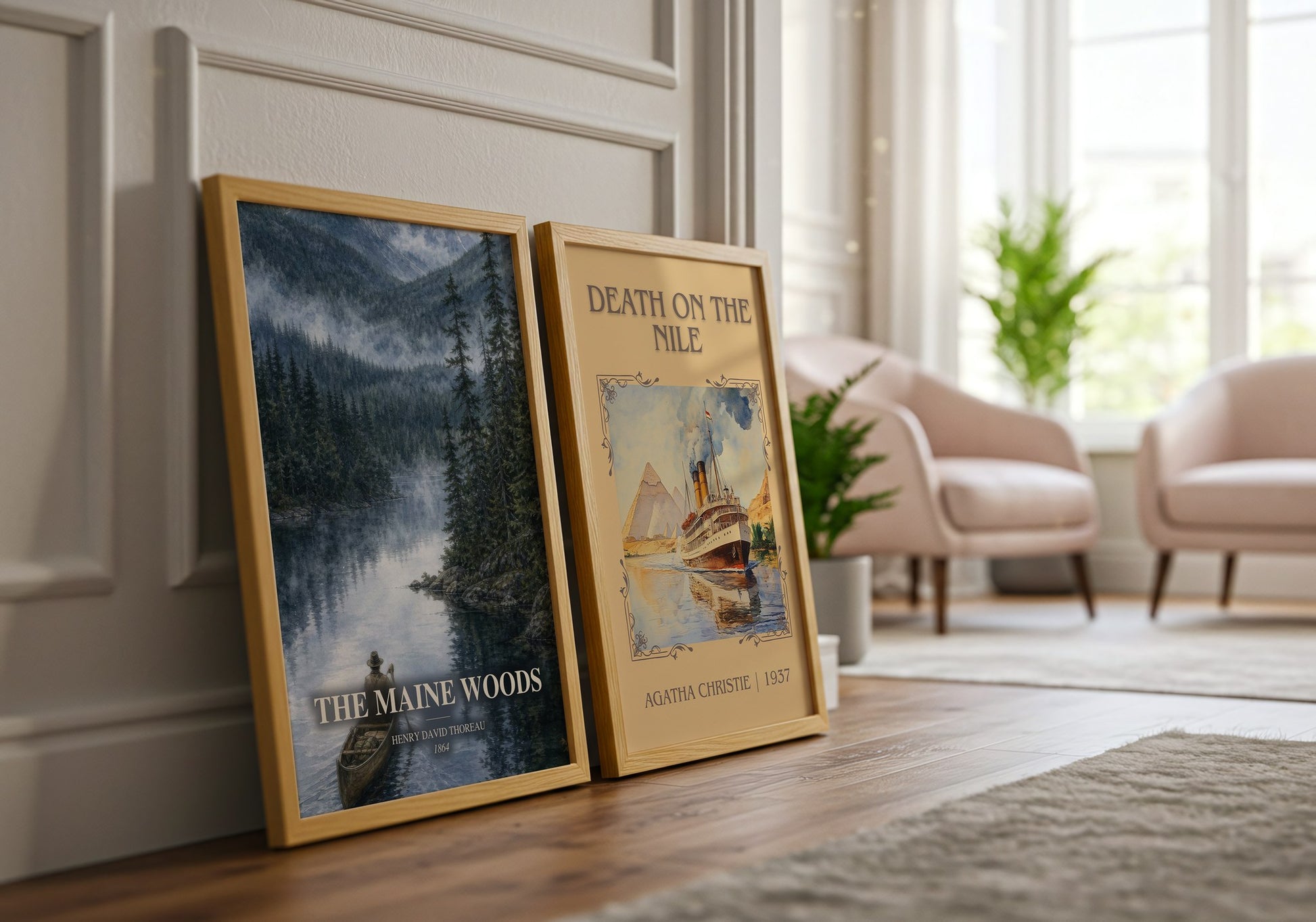The Maine Woods watercolour print framed by window – literary home decor