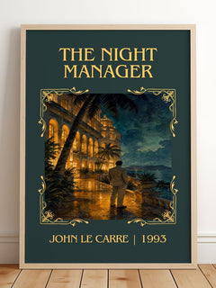 The Night Manager Classic Book Art Print by John le Carré – framed print leaning on a wooden floor