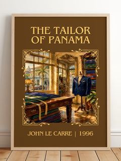 The Tailor of Panama Classic Book Art Print by John le Carré – framed print leaning on a wooden floor
