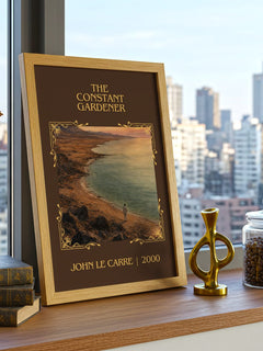 The Constant Gardener Classic Book Art Print by John le Carré – framed print on a city-view windowsill