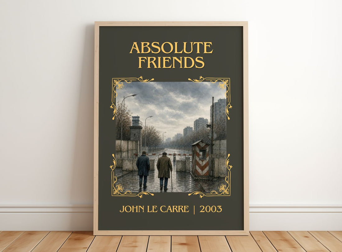 Absolute Friends Classic Book Art Print by John le Carré – framed print leaning on a wooden floor