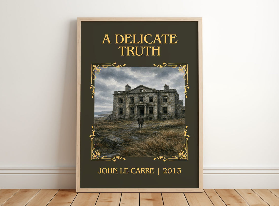 A Delicate Truth Classic Book Art Print by John le Carré – framed print leaning on a wooden floor
