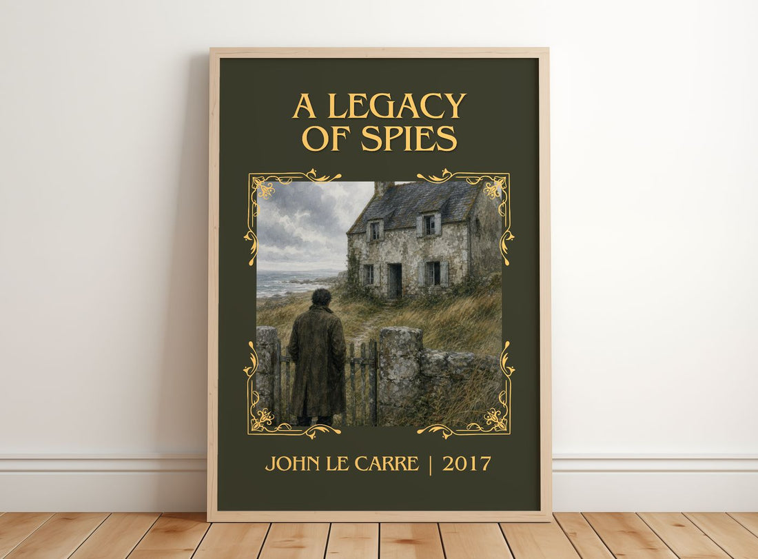 A Legacy of Spies Classic Book Art Print by John le Carré – framed print leaning on a wooden floor