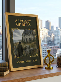 A Legacy of Spies Classic Book Art Print by John le Carré – framed print on a city-view windowsill