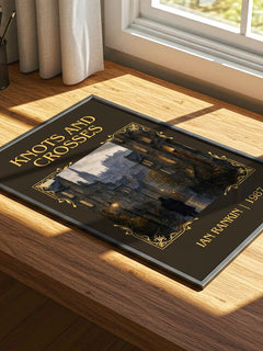 Knots and Crosses Classic Book Art Print by Ian Rankin – print on a sunlit desk