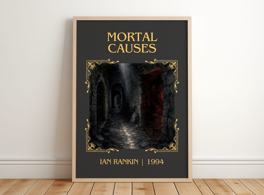 Mortal Causes Classic Book Art Print by Ian Rankin – framed print leaning on a wooden floor